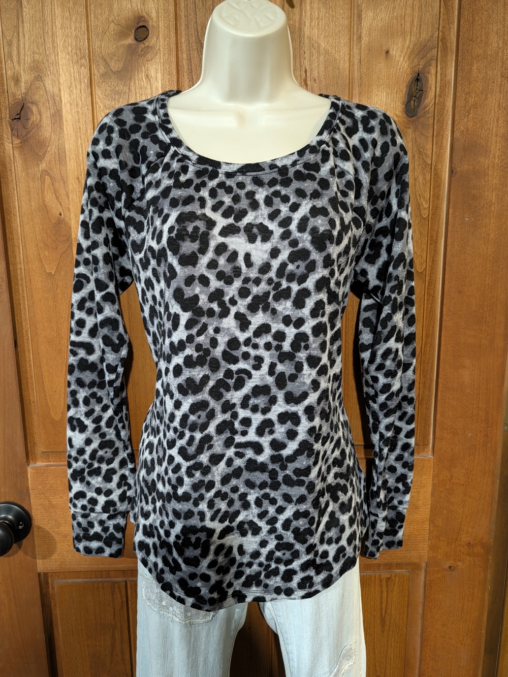 Express Gray & Black Leopard Print Long Sleeve Top